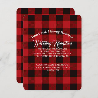 red buffalo plaid rustic winter wedding reception invitation