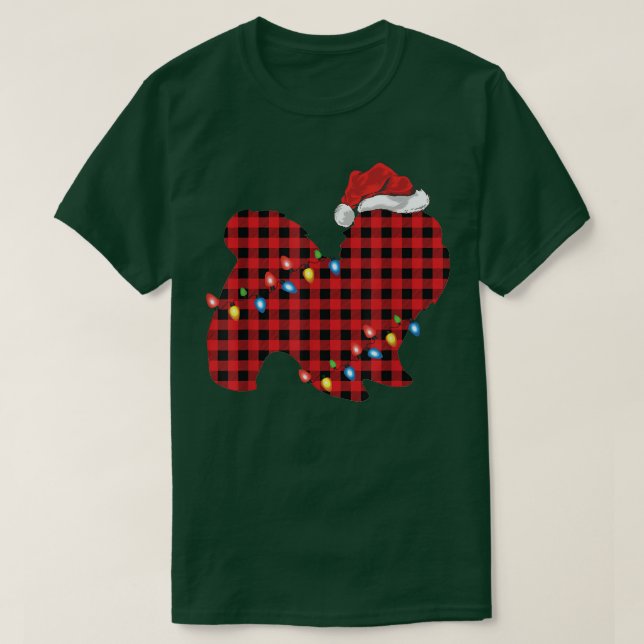 Red Buffalo Plaid Santa Hat Shih Tzu Dog Christmas T-Shirt (Design Front)
