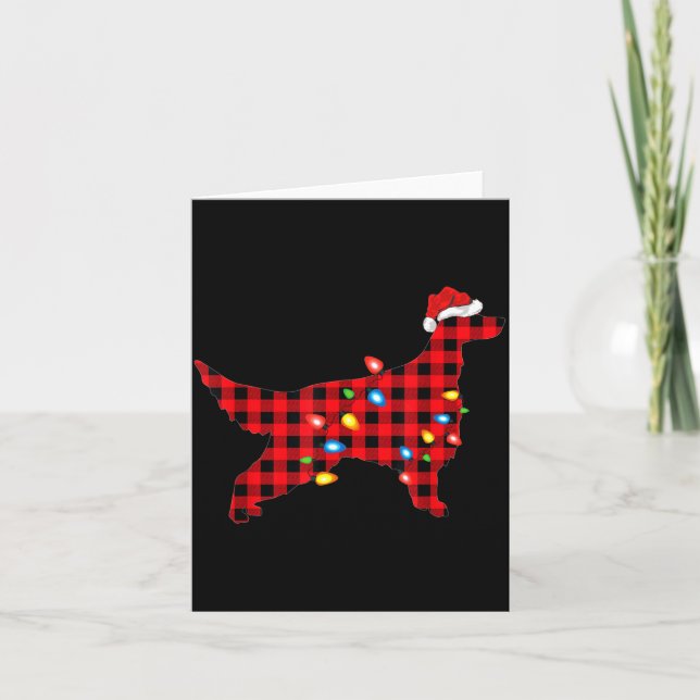 Red Buffalo Plaid Santa Irish Setter Dog Christmas Card (Front)