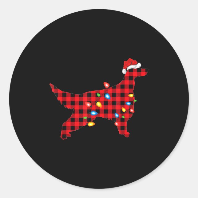 Red Buffalo Plaid Santa Irish Setter Dog Christmas Classic Round Sticker (Front)