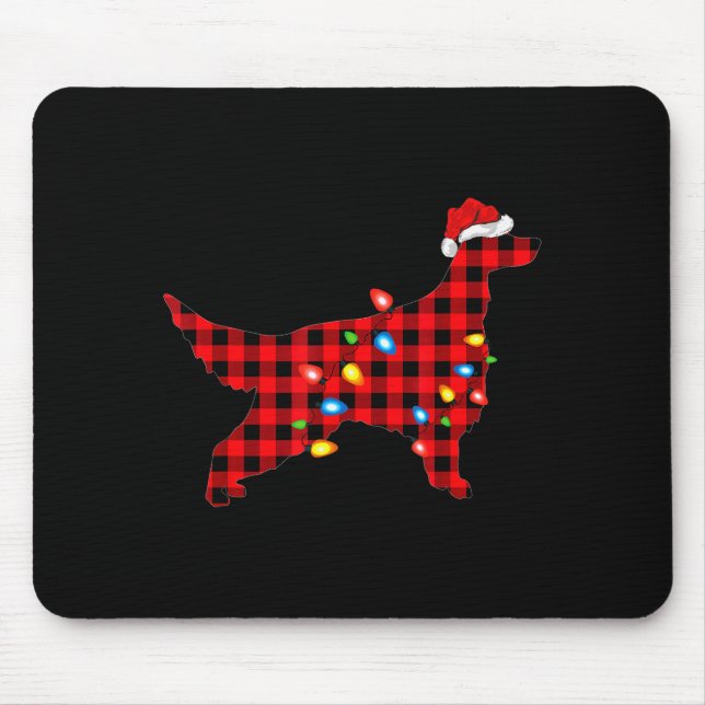 Red Buffalo Plaid Santa Irish Setter Dog Christmas Mouse Pad (Front)