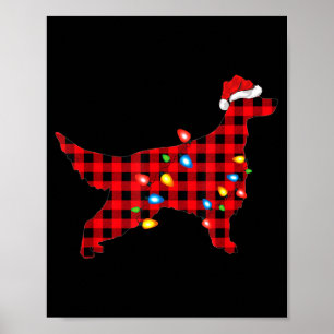 Red Buffalo Plaid Santa Irish Setter Dog Christmas Poster