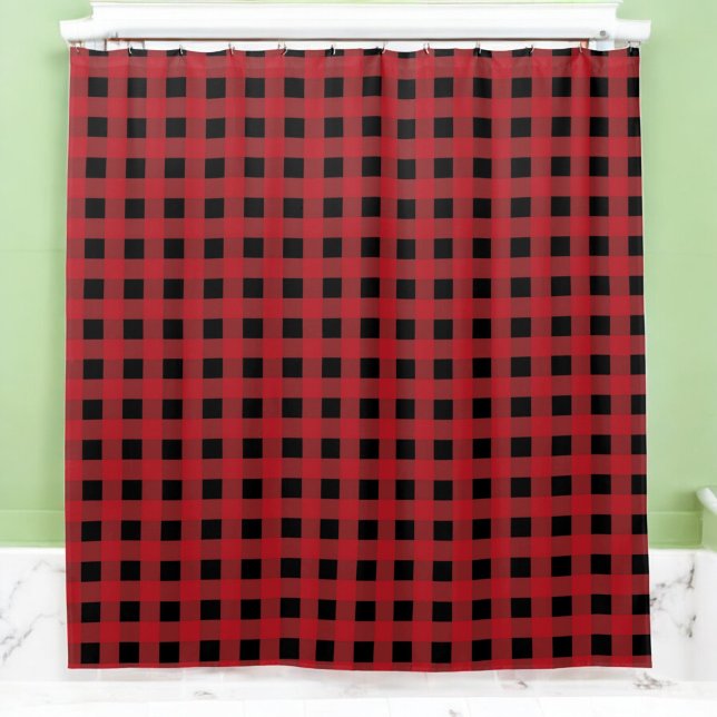 Red Buffalo Plaid Shower Curtain for Holiday Decor (Creator Uploaded)
