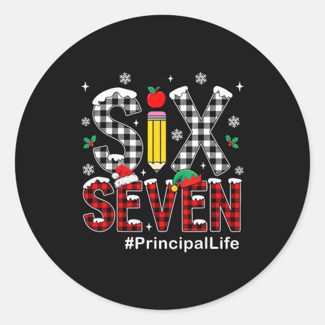 Red Buffalo Plaid Six Seven 6 7 Meme Xmas Principa Classic Round Sticker (Front)