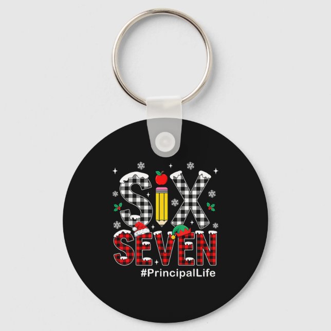 Red Buffalo Plaid Six Seven 6 7 Meme Xmas Principa Key Ring (Front)