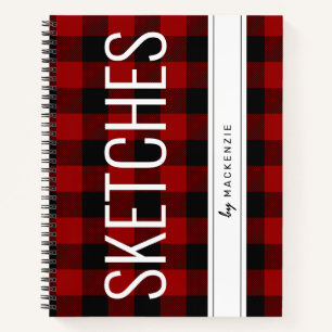 Red Buffalo Plaid Sketch Book Personalised