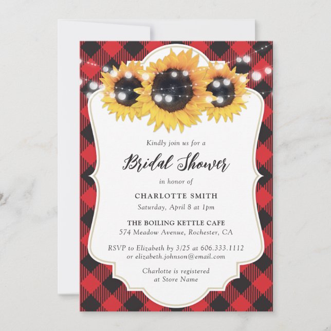 Red Buffalo Plaid Sunflower Bridal Shower Invitation (Front)
