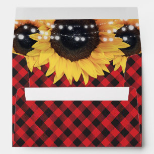 Red Buffalo Plaid Sunflower Wedding Envelope