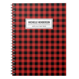 Red Buffalo Plaid Tartan Personalised Name Notebook