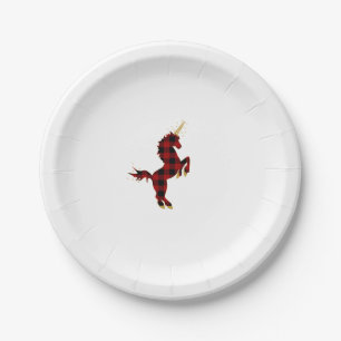 Red Buffalo Plaid Unicorn Christmas Tee for Mom & Paper Plate