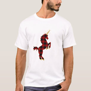 Red Buffalo Plaid Unicorn Christmas Tee for Mum & 