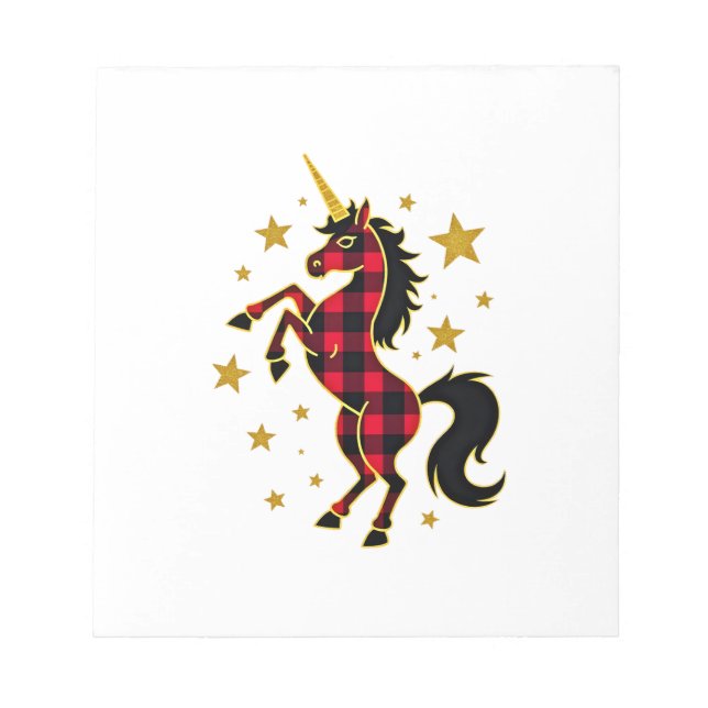 Red Buffalo Plaid Unicorn Christmas Tee for Mum &  Notepad (Front)