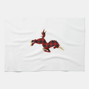 Red Buffalo Plaid Unicorn Christmas Tee for Mum & Tea Towel