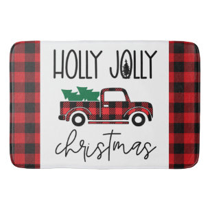 Red Buffalo Plaid Vintage Truck Christmas   Bath Mat