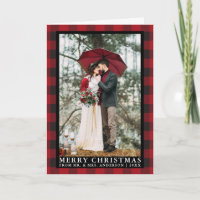 Red Buffalo Plaid Wedding Photo Christmas Fold
