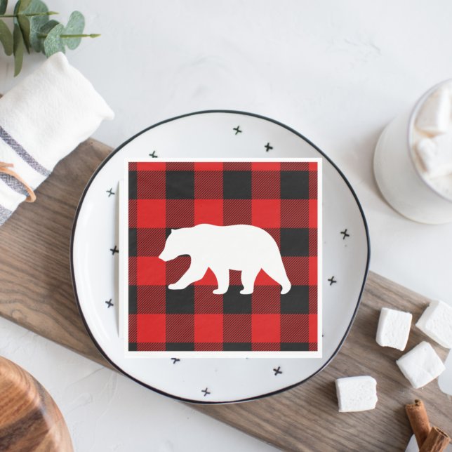 Red Buffalo Plaid & White Bear Napkin (Creator Uploaded)