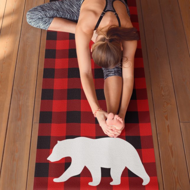 Red Buffalo Plaid & White Bear Yoga Mat (Creator Uploaded)