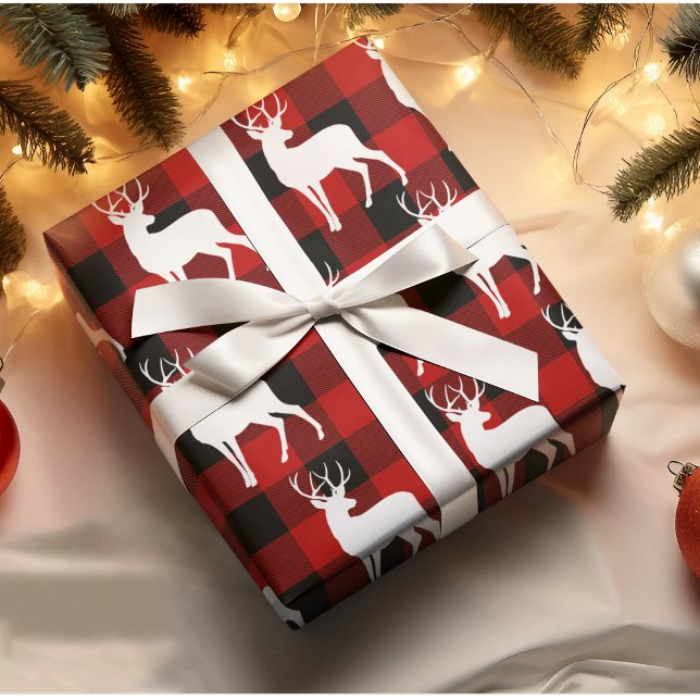 Red Buffalo Plaid & White Deer Christmas Wrapping Paper (Creator Uploaded)