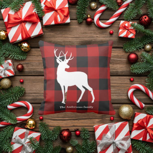 Red Buffalo Plaid & White Deer Cushion