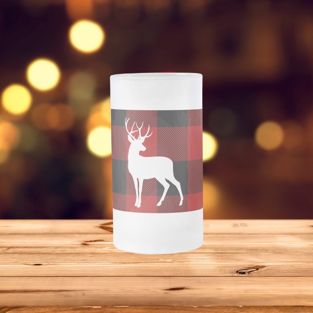 Red Buffalo Plaid & White Deer Frosted Glass Beer Mug (Creator Uploaded)