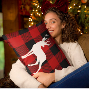 Red Buffalo Plaid & White Deer Lumbar Cushion