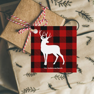 Red Buffalo Plaid & White Deer   Personal Name Favour Tags