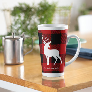 Red Buffalo Plaid & White Deer   Personal Name Latte Mug