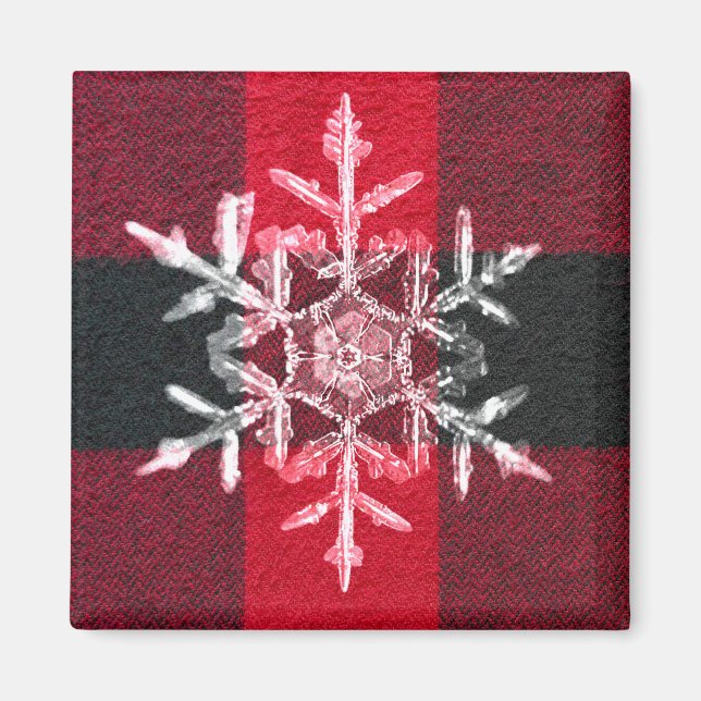 Red Buffalo Plaid Winter Holiday Snowflake Magnet (Front)