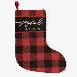 Red Buffalo Plaid with Joyful Script Christmas Small Christmas Stocking