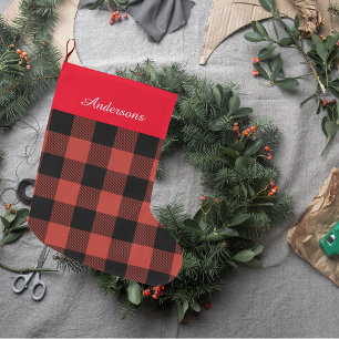 Red Buffalo Plaid With Name  Large Christmas Stocking