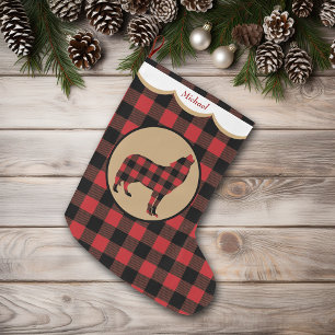 Red Buffalo Plaid Wolf Personalised Large Christmas Stocking