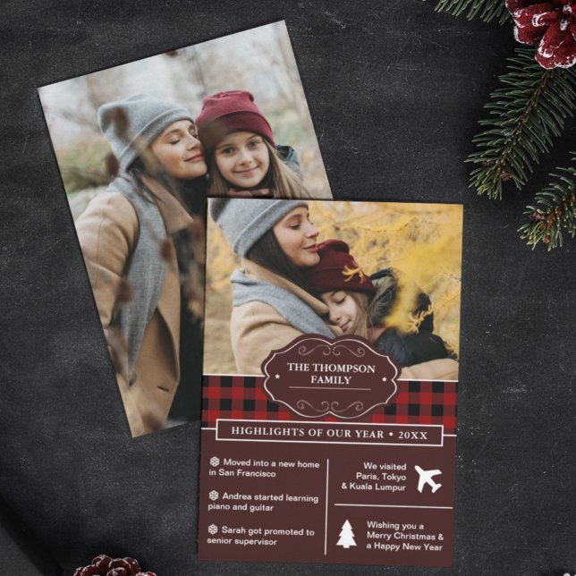 Red Buffalo Plaid Year in Review Christmas Photo Holiday Card (Creator Uploaded)