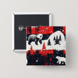 Red Buffalo Plaids Polar Bear 15 Cm Square Badge