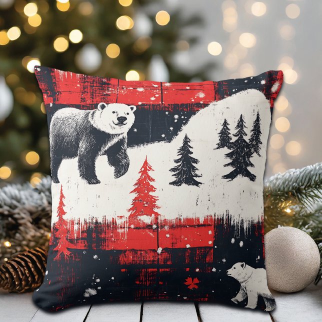 Red Buffalo Plaids Polar Bear Cushion (Creator Uploaded)