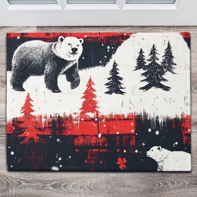 Red Buffalo Plaids Polar Bear Doormat (Creator Uploaded)