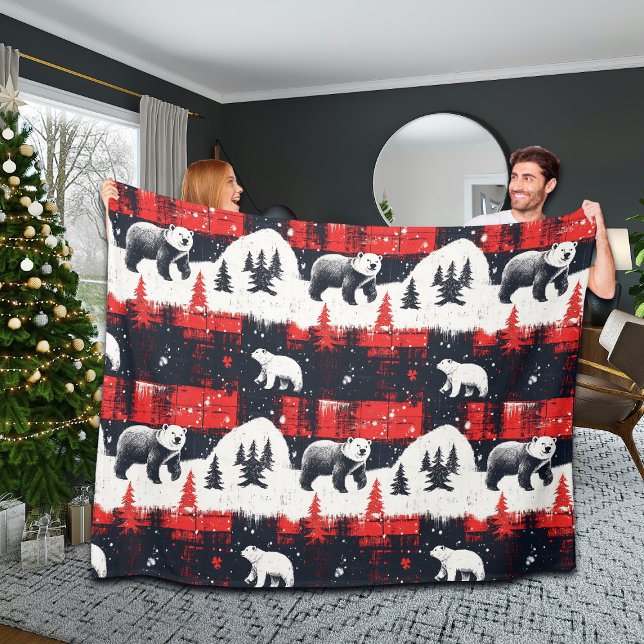 Red Buffalo Plaids Polar Bear Fleece Blanket (Creator Uploaded)