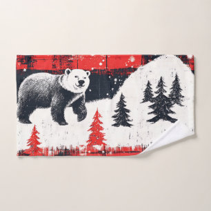 Red Buffalo Plaids Polar Bear Hand Towel