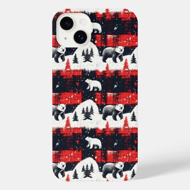 Red Buffalo Plaids Polar Bear iPhone Case (Back)