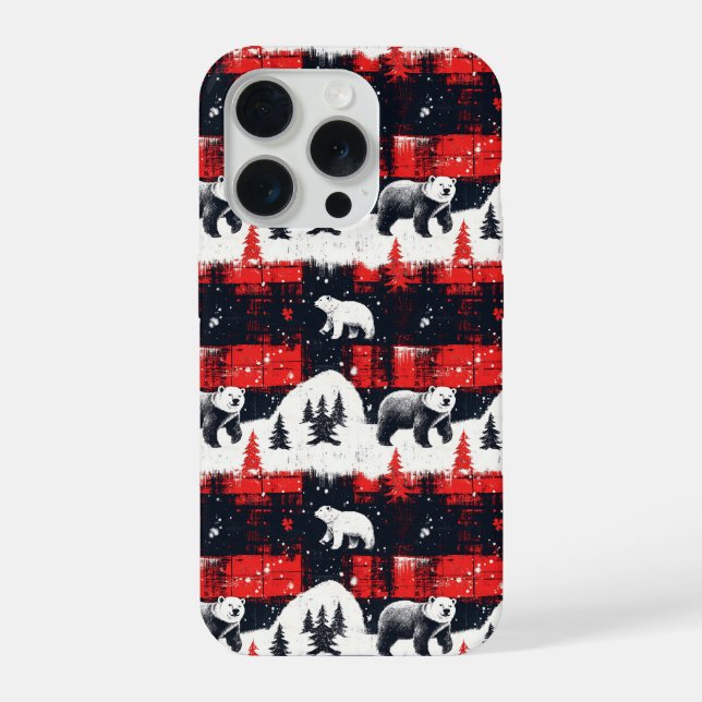 Red Buffalo Plaids Polar Bear iPhone Case (Back)