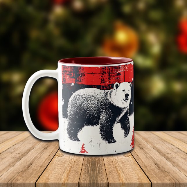 Red Buffalo Plaids Polar Bear Two-Tone Coffee Mug (Creator Uploaded)