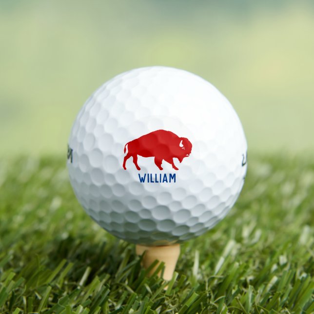 Red Buffalo Silhouette with Personalised Name Golf Balls (Insitu Tee)