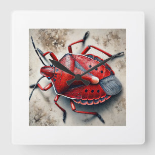 Red Bug Dorsal View 210824IREF230 - Watercolor Square Wall Clock