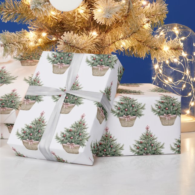 Red Bulbs Christmas Trees Wrapping Paper (Holidays)
