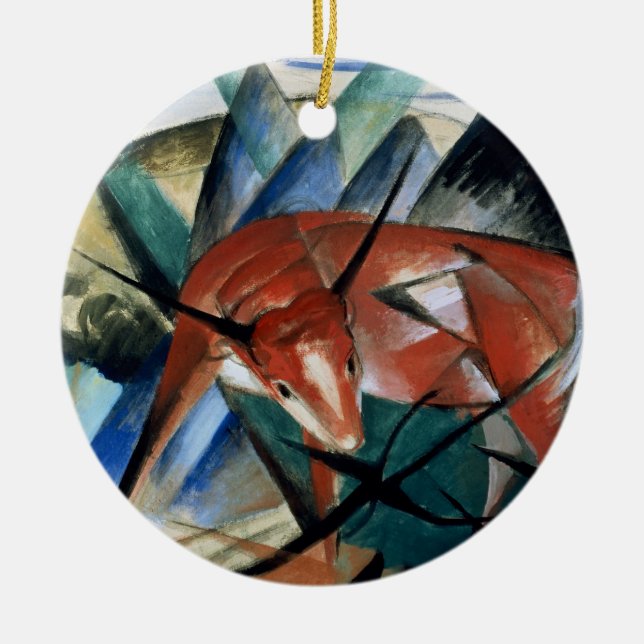 Red Bull (gouache on paper) Ceramic Tree Decoration (Front)