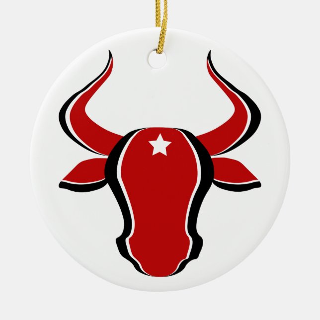 Red bull head with star ceramic tree decoration (Front)