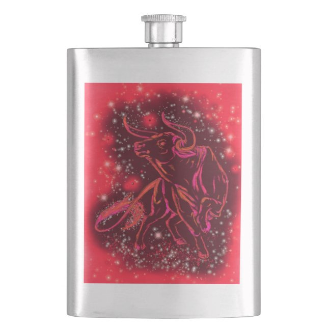 Red Bull Running At Starry Night Flask (Front)