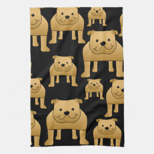 Red Bulldogs on Black. Tea Towel
