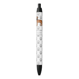 Red Bullmastiff Cute Cartoon Dog & Name Black Ink Pen