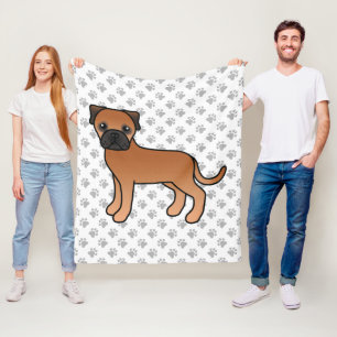 Red Bullmastiff Cute Cartoon Dog & Paws Fleece Blanket