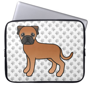 Red Bullmastiff Cute Cartoon Dog & Paws Laptop Sleeve